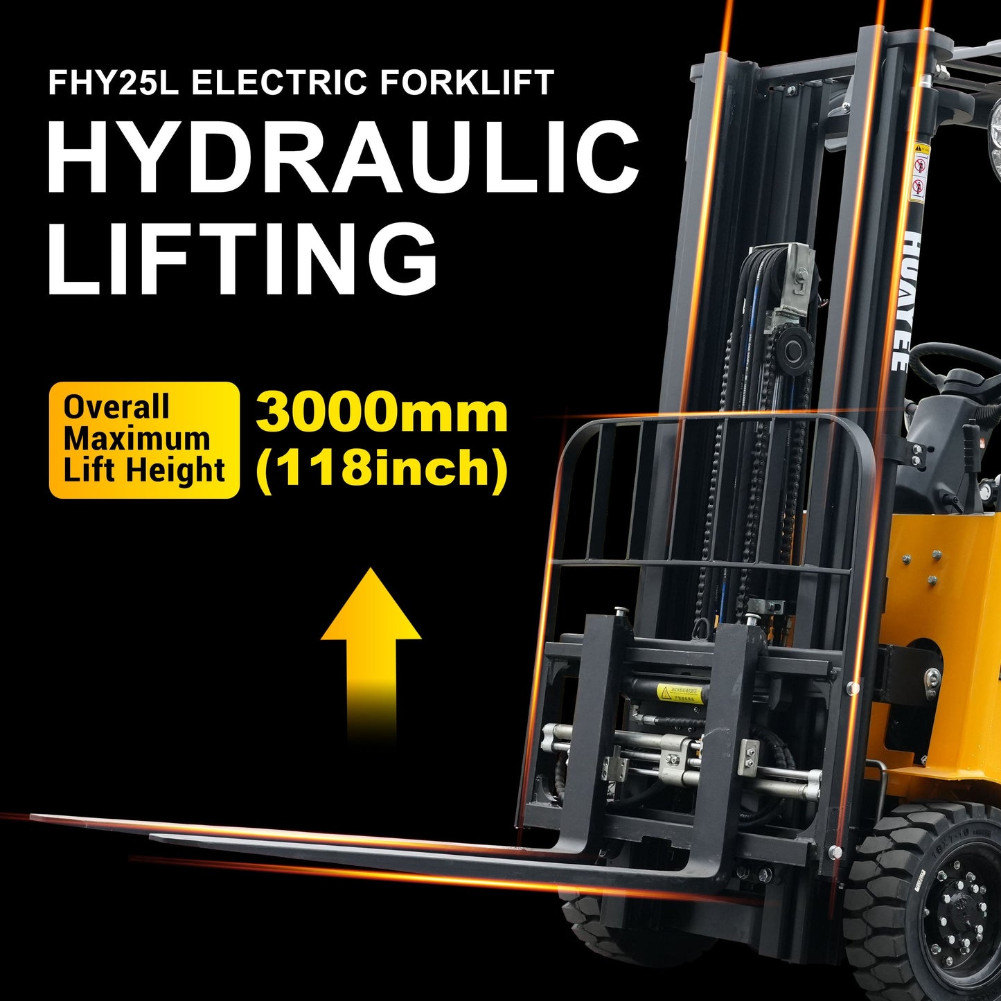 HUAYEE FHY25L 2.5-Ton Electric Forklift – Heavy Duty 4-Wheel Lithium Powered Forklift