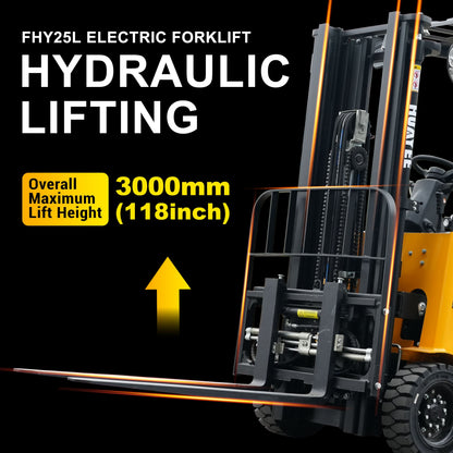 HUAYEE FHY25L 2.5-Ton Electric Forklift – Heavy Duty 4-Wheel Lithium Powered Forklift