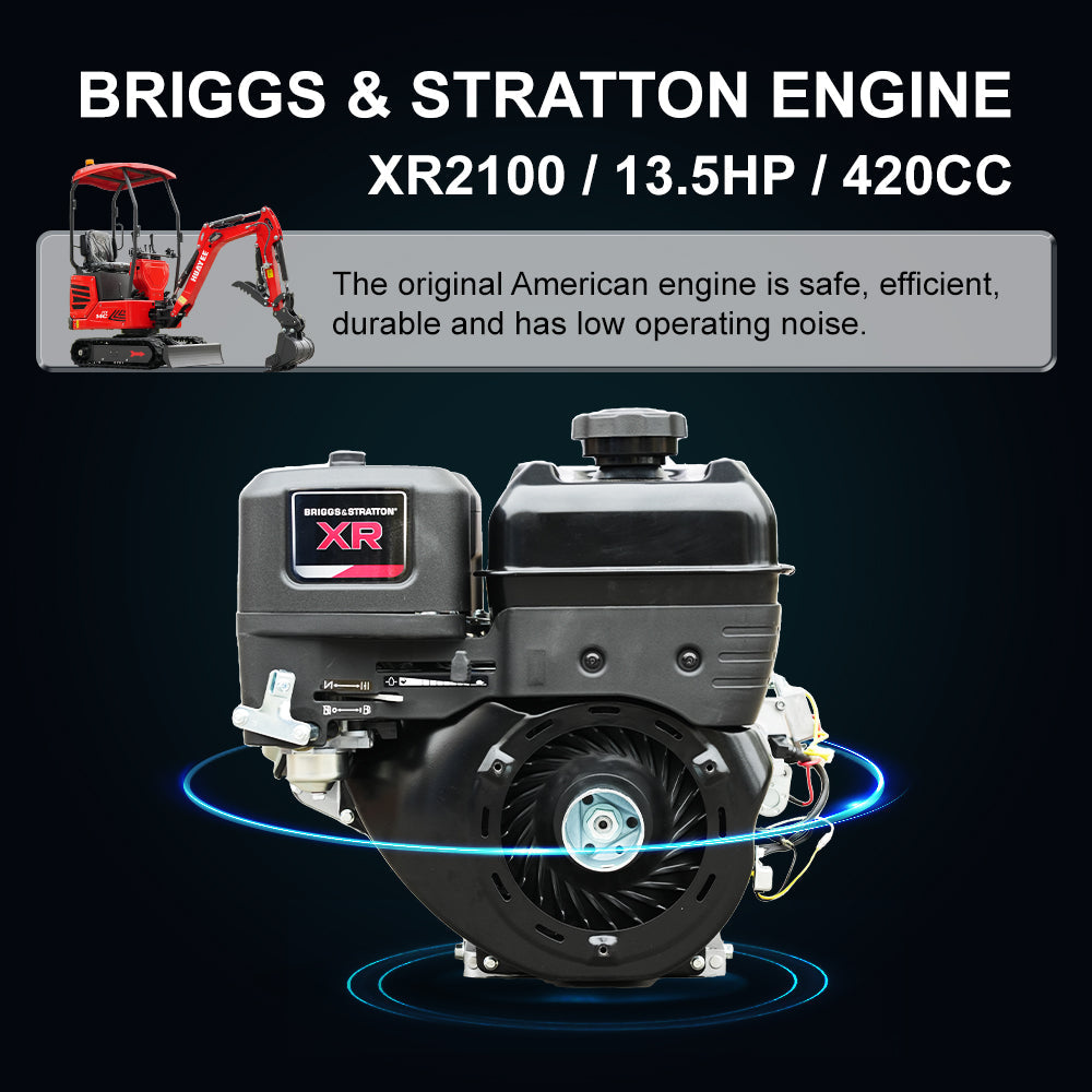Mini Excavator with Hydraulic Thumb & Side Swing Boom - 13.5hp B&S Engine | HUAYEE HY14C
