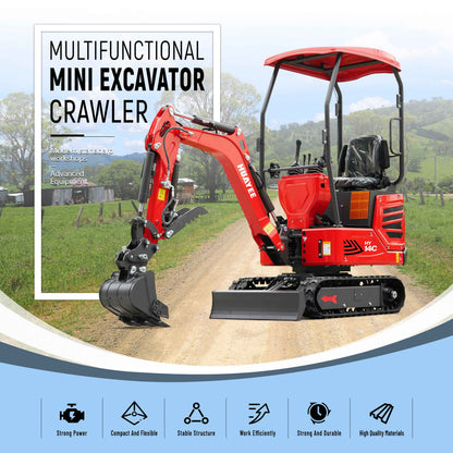 Mini Excavator with Hydraulic Thumb & Side Swing Boom - 13.5hp B&S Engine | HUAYEE HY14C