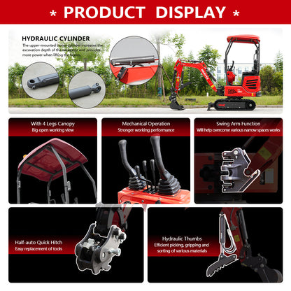 Mini Excavator with Hydraulic Thumb & Side Swing Boom - 13.5hp B&S Engine | HUAYEE HY14C