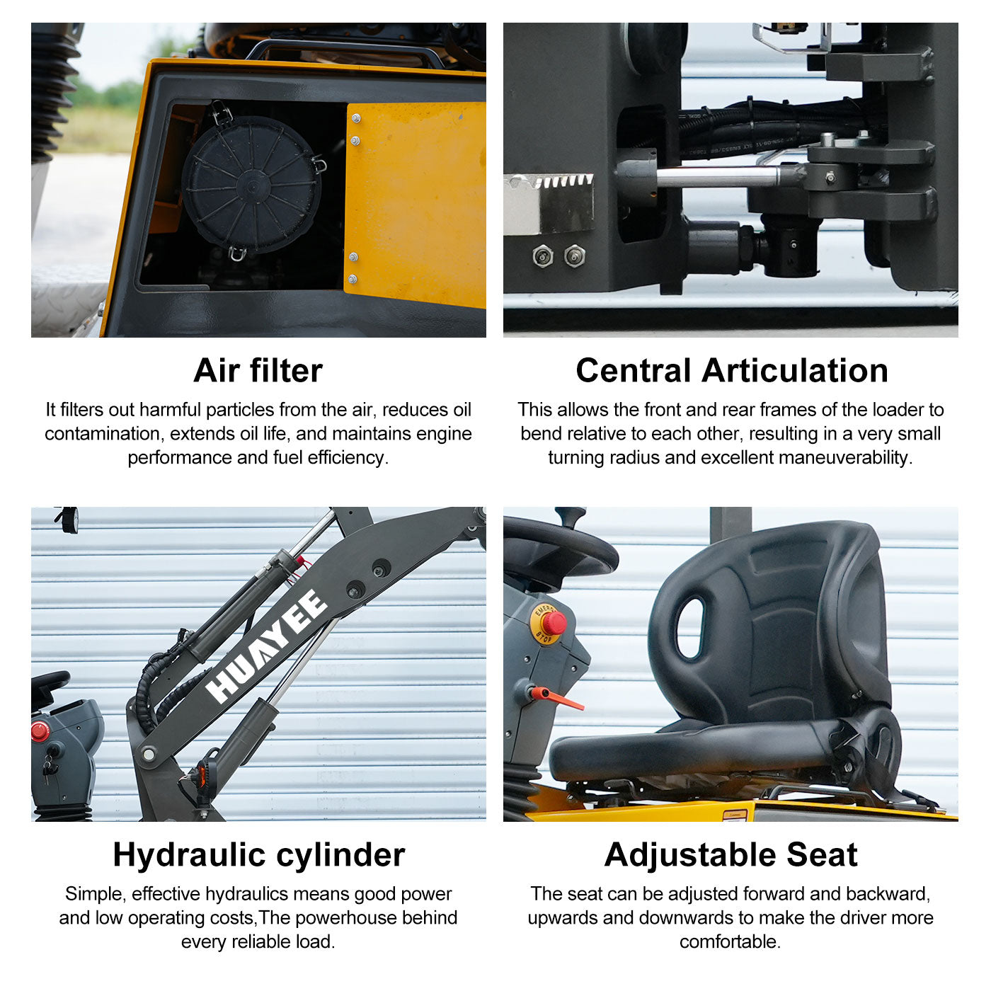 HUAYEE WHY1000 Mini Wheel Loader | 1000kg Lifting Capacity | Perkins 403J-11 Diesel Engine | EU Stage V & EPA Tier 4 Final