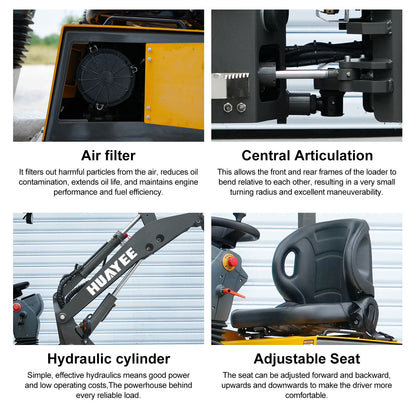 HUAYEE WHY1000 Mini Wheel Loader | 1000kg Lifting Capacity | Perkins 403J-11 Diesel Engine | EU Stage V & EPA Tier 4 Final
