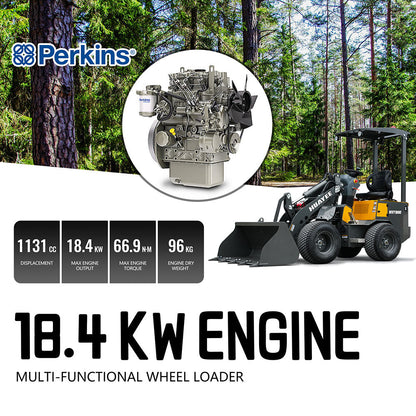 HUAYEE WHY1000 Mini Wheel Loader | 1000kg Lifting Capacity | Perkins 403J-11 Diesel Engine | EU Stage V & EPA Tier 4 Final