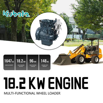 HUAYEE WHY1500 Mini Wheel Loader | Kubota D1703 Engine | 1200kg Lifting Capacity | EU Stage V & EPA Tier 4 Final